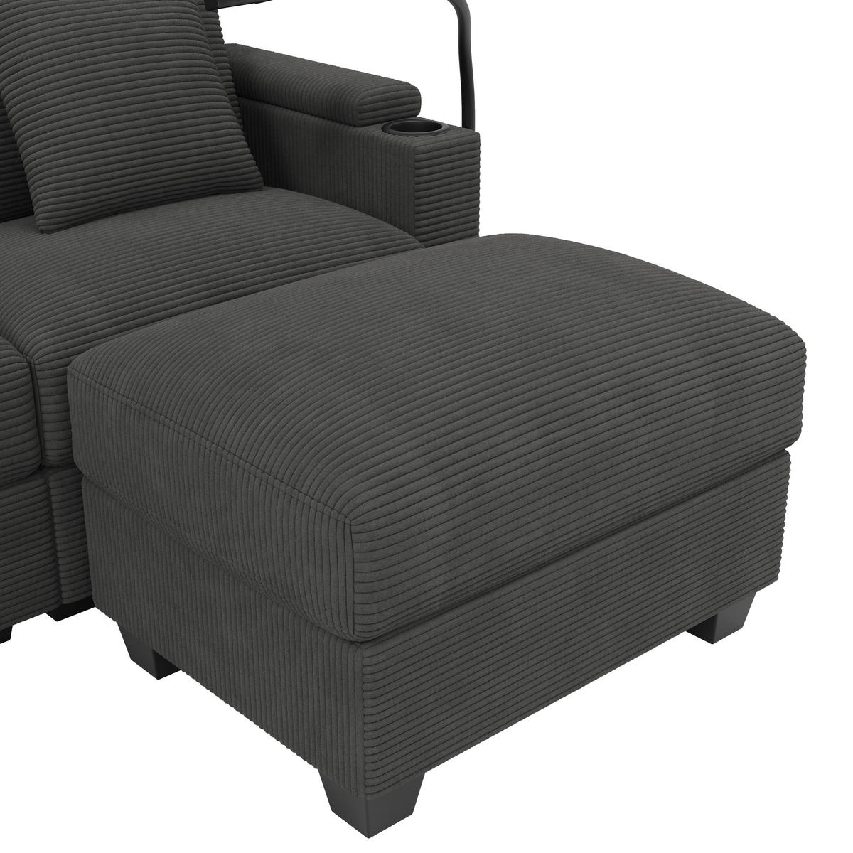 WOHNLANDSCHAFT Cord Grau mit USB, USB-C und Stauraum - Grau, Holzwerkstoff/Kunststoff (275.5/87/139cm) - WISHDOR