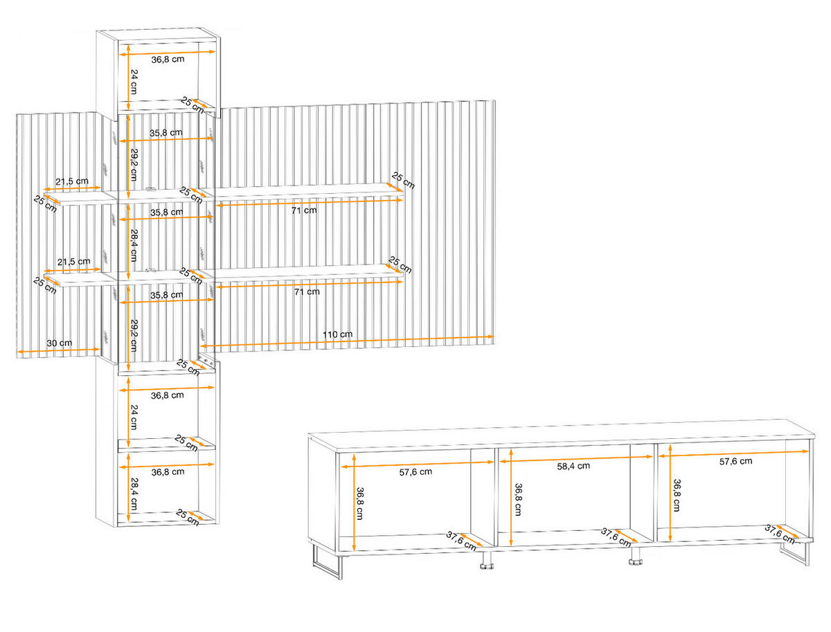 WOHNWAND Sand matt, Eiche Artisan 280 cm, Schrankwand inklusive LED Beleuchtung - Sandfarben/Schwarz, Holzwerkstoff/Kunststoff (280/200/45cm) - Furn.Design
