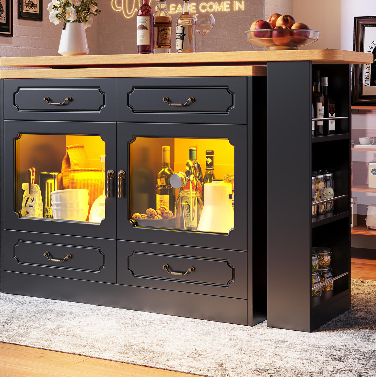 BARTISCH ausziehbar mit Stauraum 135-203 x 39 x 92,8 cm Schwarz - Schwarz, Holzwerkstoff (39/92.8/203cm) - Meubliv