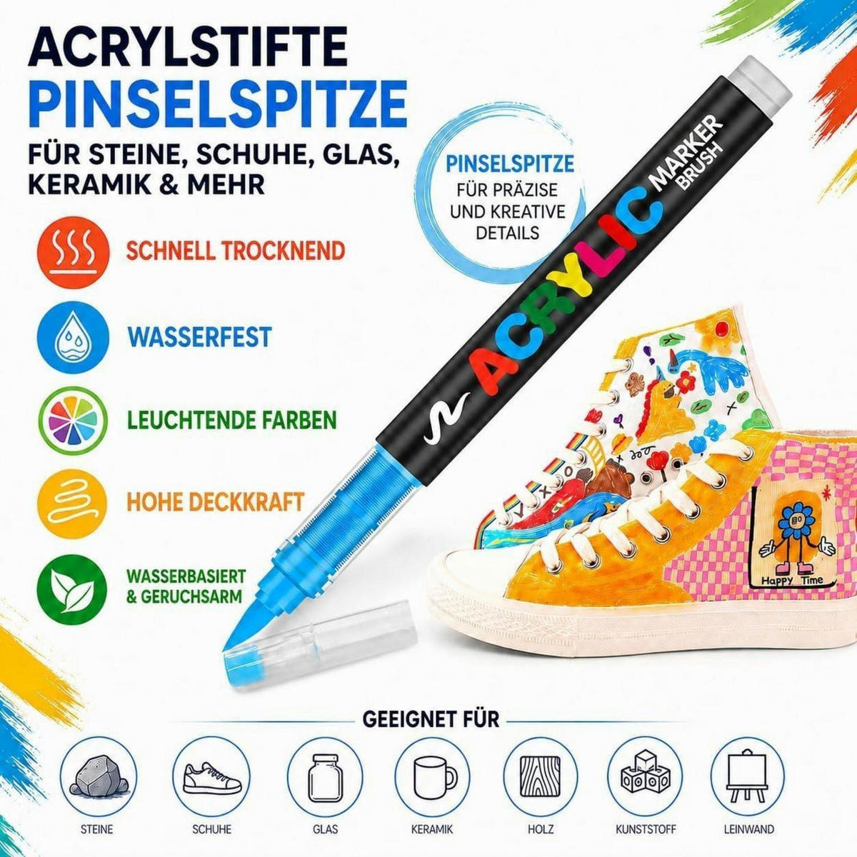 ACRYLSTIFTE 72-teiliges Set mit Pinselspitze - Multicolor, Kunststoff (1/1/15cm)
