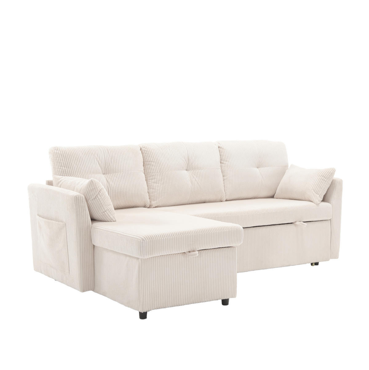 ECKSCHLAFSOFA Cord mit Stauraum und umbaubarer Ottomane Beige 206/108/66 cm - Beige, Textil (108/206cm) - Redom