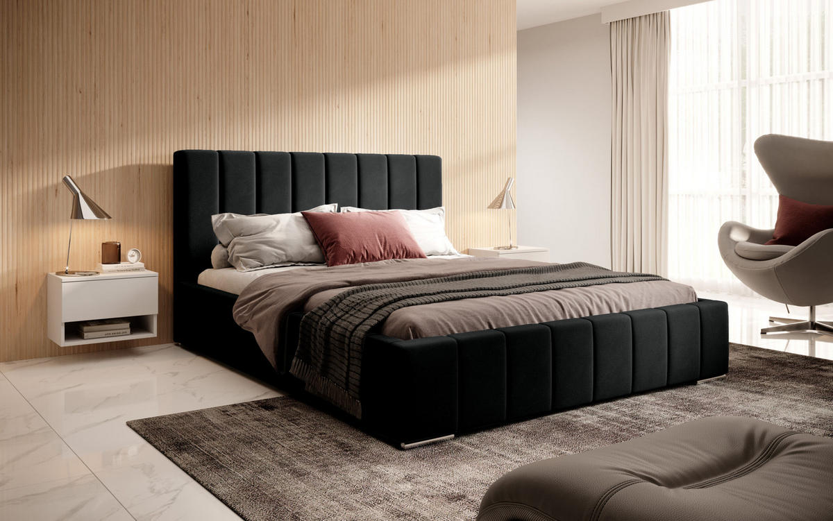 POSTERBETT Doppelbett Belten Schwarz 140x200 cm - Schwarz, Textil (140/200cm) - Meblito