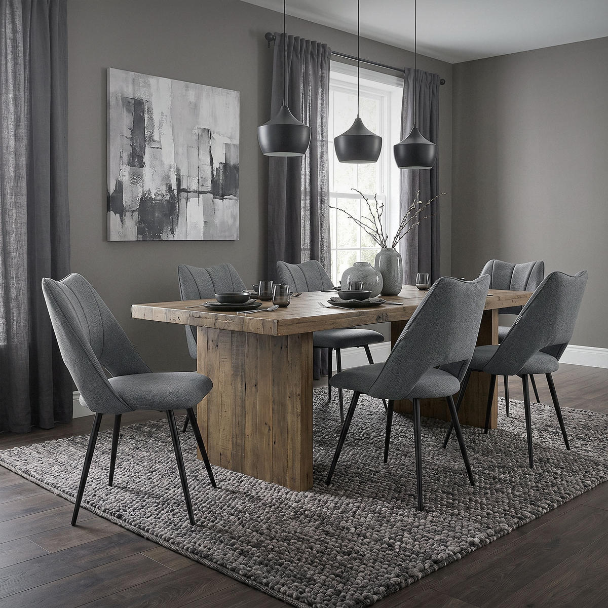 ESSZIMMERSTÜHLE 2ER-SET Grau Stoffbezug - Schwarz/Grau, Textil/Metall (57/89/53cm) - ML-DESIGN