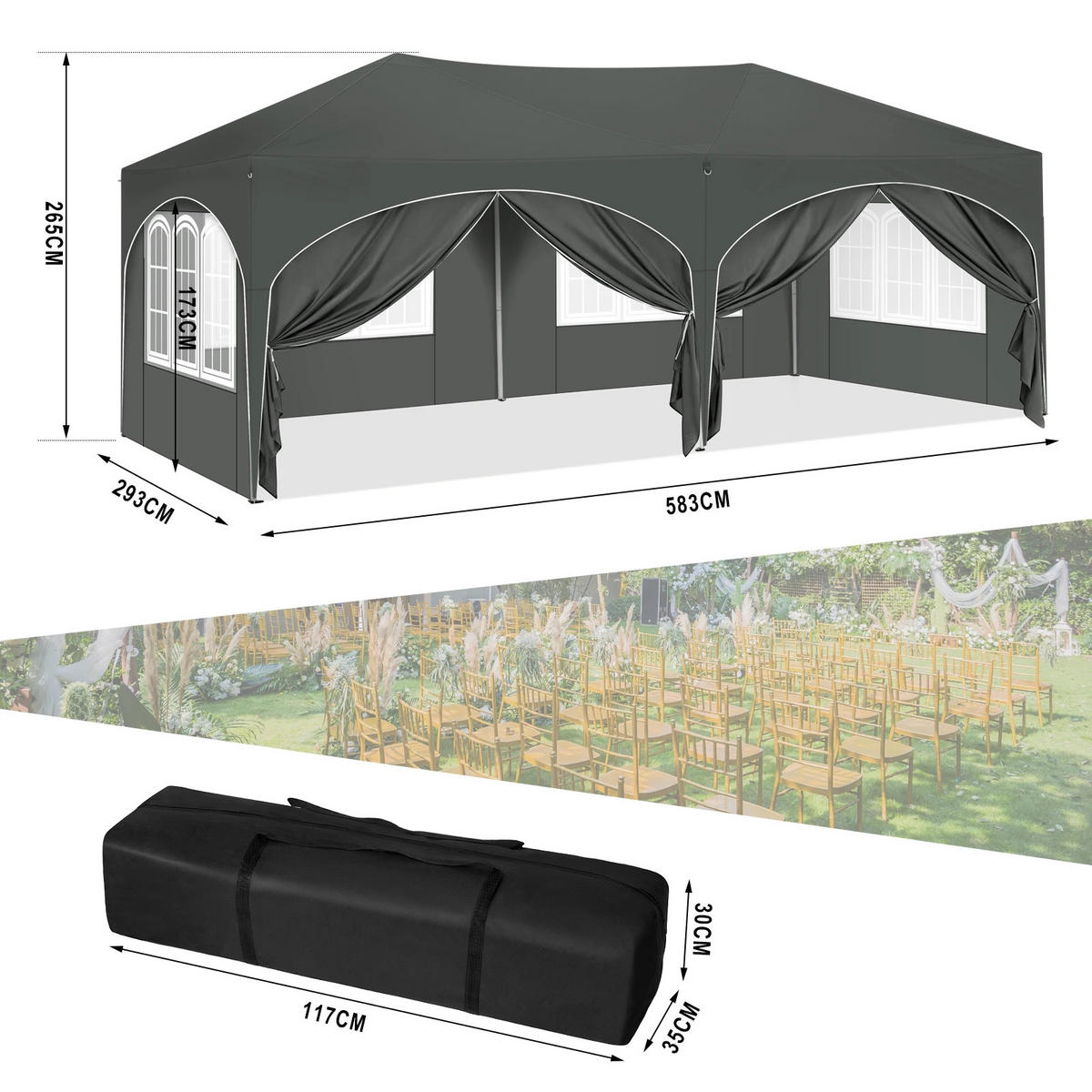 PAVILLON 3x6 m Beige mit 6 Seitenwänden - Beige, Textil/Metall (583/293cm) - Kaket