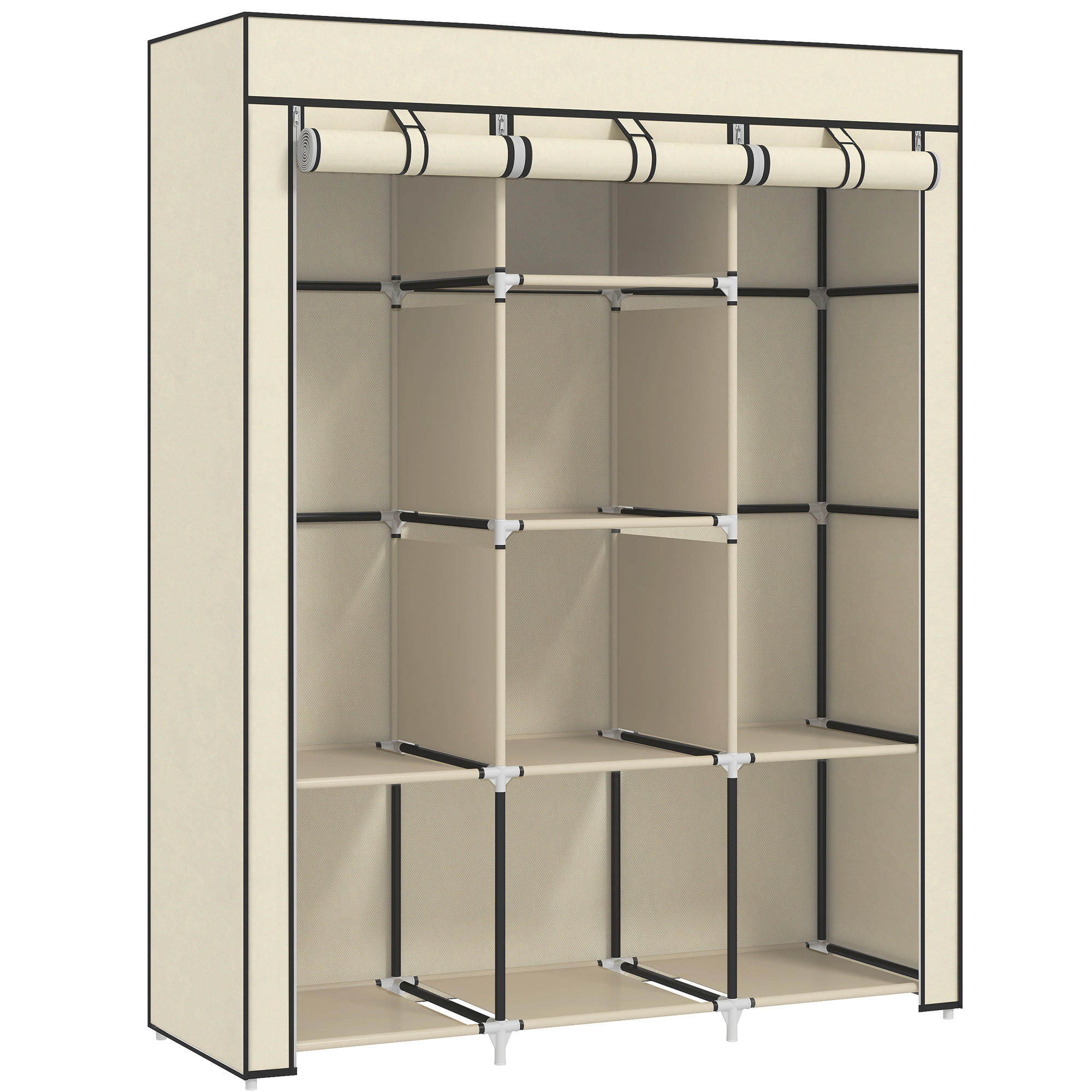 STOFFSCHRANK, Faltschrank, Kleiderschrank mit Kleiderstangen, 8 Ebenen Cremeweiß - Weiß, Metall (43/162.5/125cm) - HOMCOM