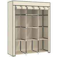 STOFFSCHRANK, Faltschrank, Kleiderschrank mit Kleiderstangen, 8 Ebenen Cremeweiß - Weiß, Metall (43/162.5/125cm) - HOMCOM