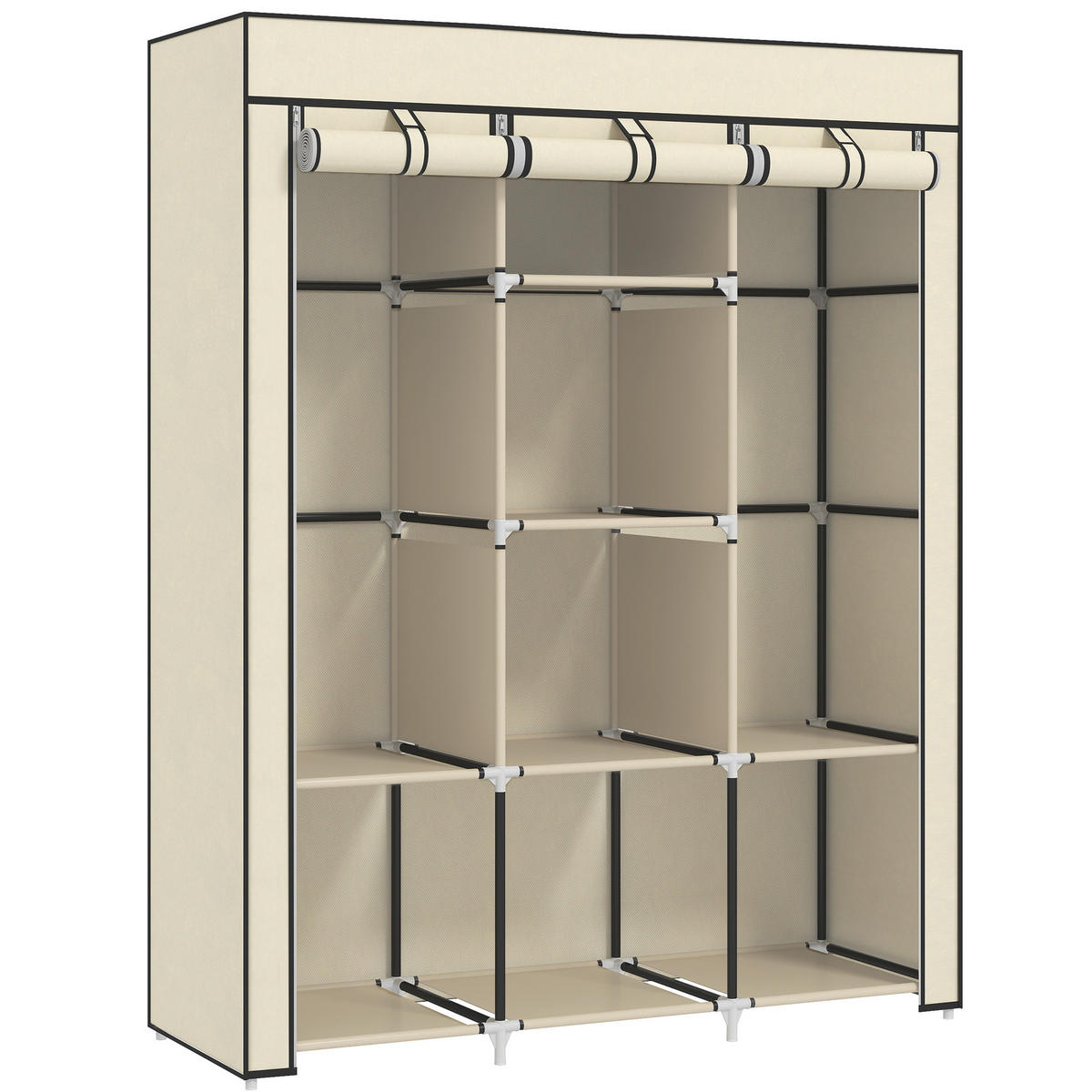STOFFSCHRANK, Faltschrank, Kleiderschrank mit Kleiderstangen, 8 Ebenen Cremeweiß - Weiß, Metall (43/162.5/125cm) - HOMCOM