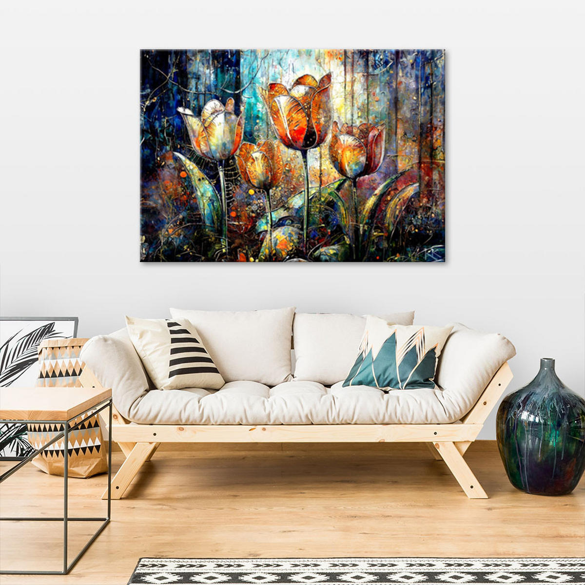 LEINWANDBILD Blumen Abstrakt Bunt 60x40cm - Lila, Textil (60/40cm) - Feeby