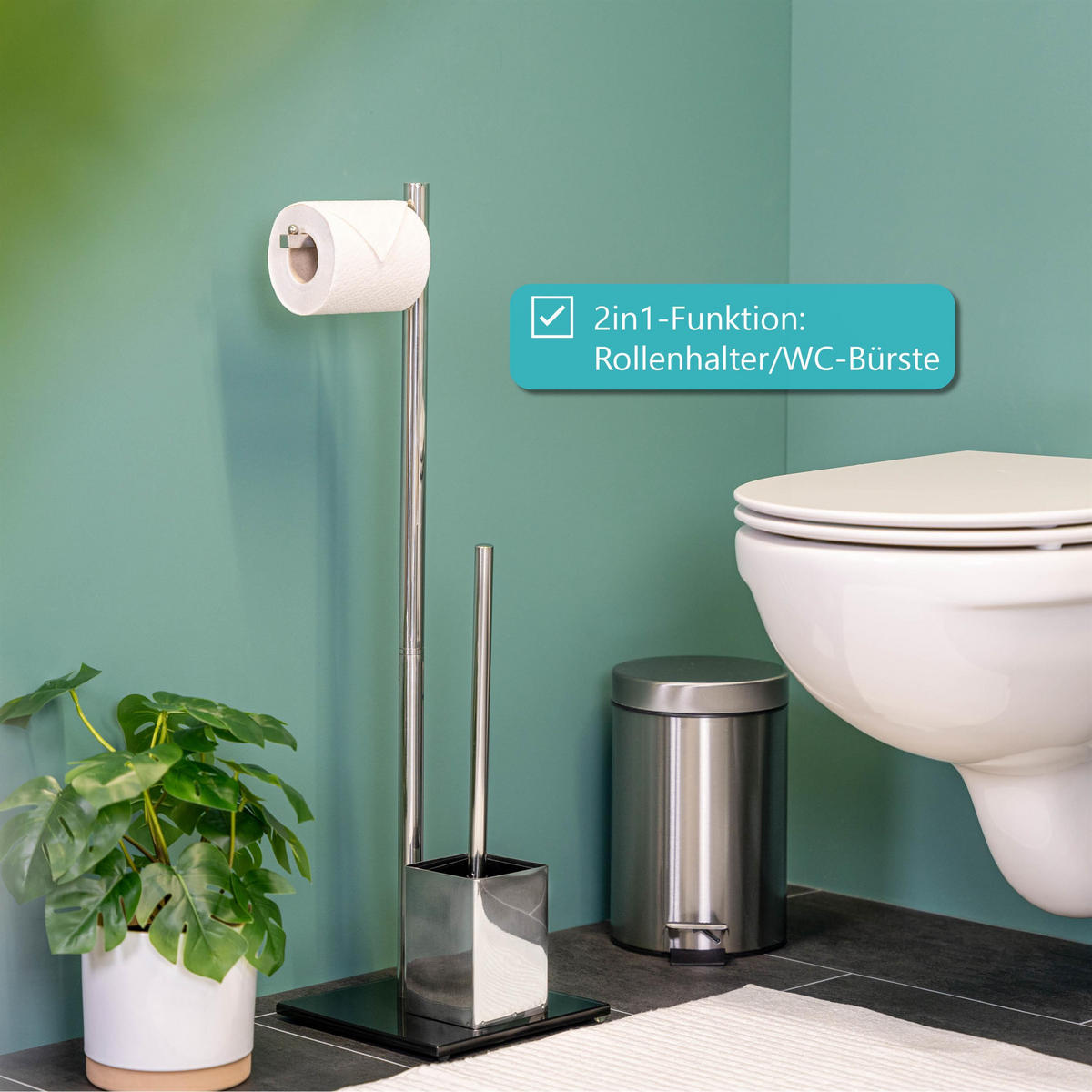 WC-STÄNDER, schwarz, Edelstahl - Schwarz, Metall (20/70/20cm) - bremermann