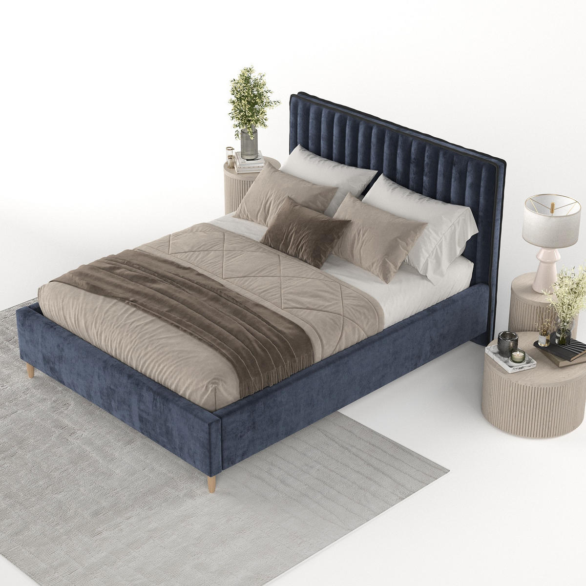 POLSTERBETT Aria 180/200 cm Marineblau im Lotta Stoff - Naturfarben/Dunkelblau, Holz/Holzwerkstoff (180/200cm) - AltaBeds