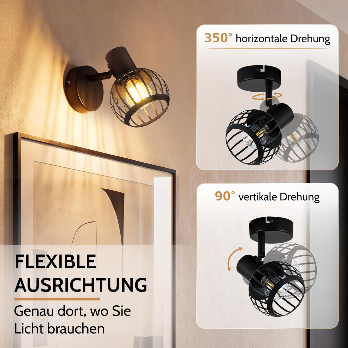 DECKENSTRAHLER Avorith 13/10/14 cm - Schwarz, Metall (13/10/14cm) - ZMH