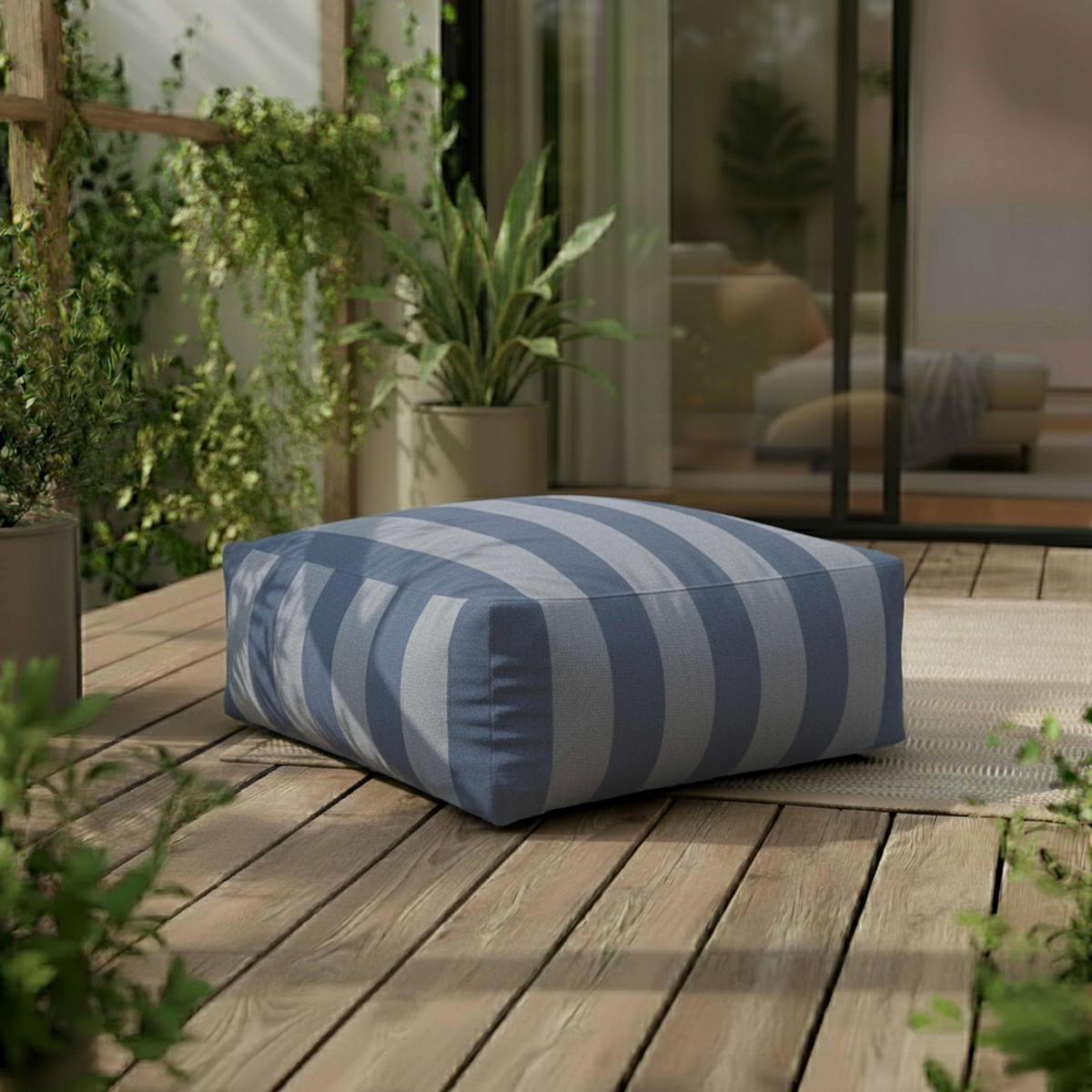 GARTENSOFA mit 4 Sitzplätzen, Pazifikblau - Blau, Textil (85/65/255cm) - Oviala