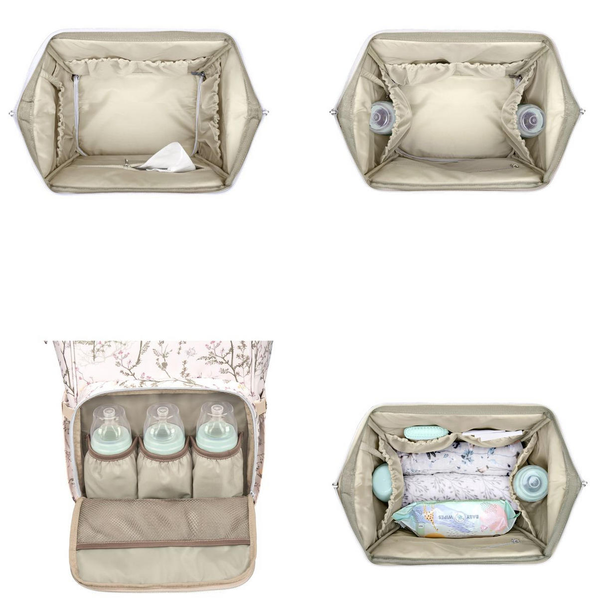WICKELTASCHE Siena beige-weiß Wickelunterlage, Thermo-Flaschenfächer, wasserabweisende Tasche - Beige, Textil (21/42/27cm) - Kikka boo