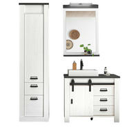 BADMÖBEL-SET 5-teilig weiß Pinie, anthrazit Landhaus, Badkombination mit Waschbecken und Spiegellampe - Anthrazit/Weiß, Holzwerkstoff/Metall (166/210/43cm) - Furn.Design