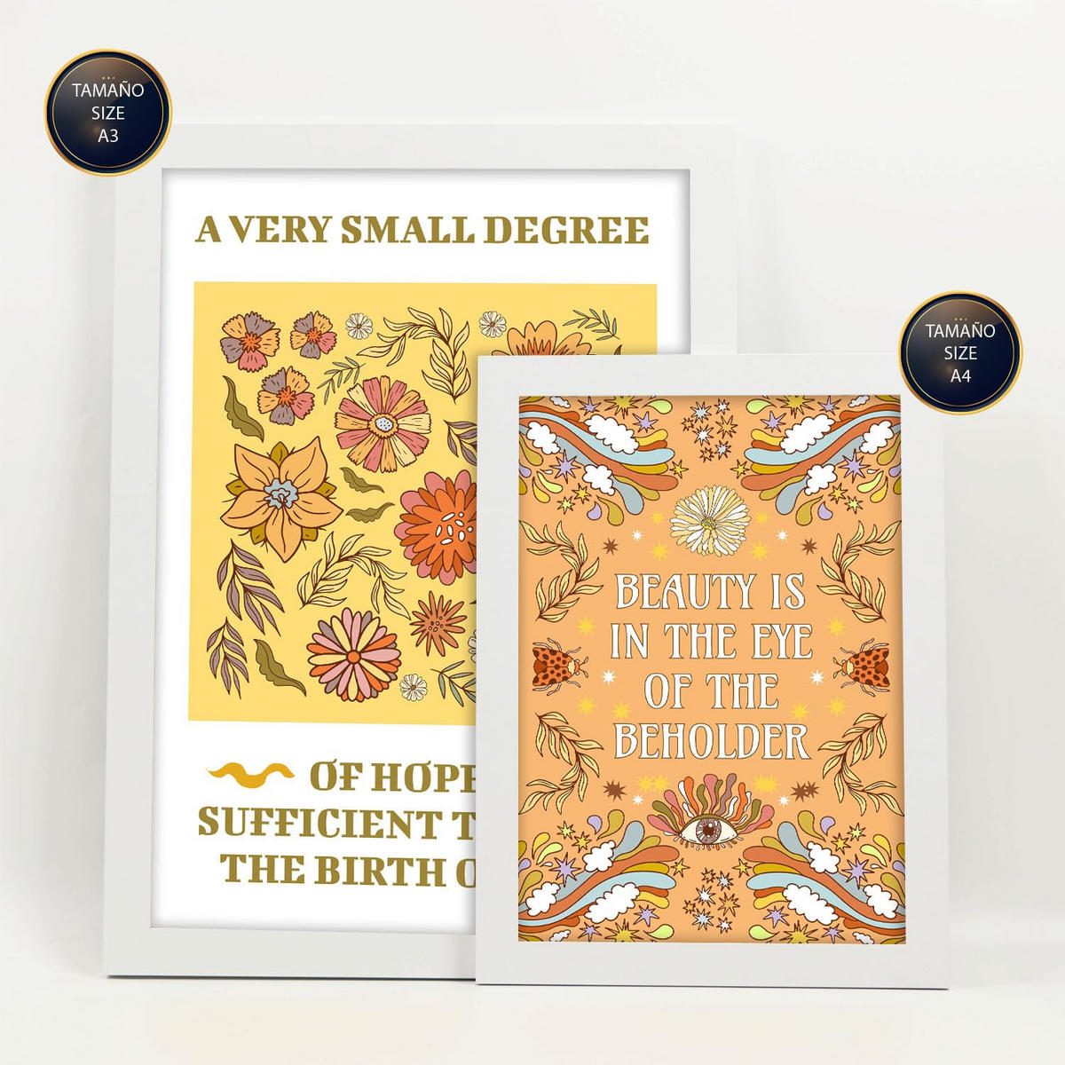 POSTER Set Mit 6 Drucken Der Selbstversorgung In Der Brillanten Groovy Dekorative Rahmen Für Ihr Zuhause Wandkunstdruck A3 & A4 Weißer Rahmen - Weiß, Papier (29/3cm) - Nacnic