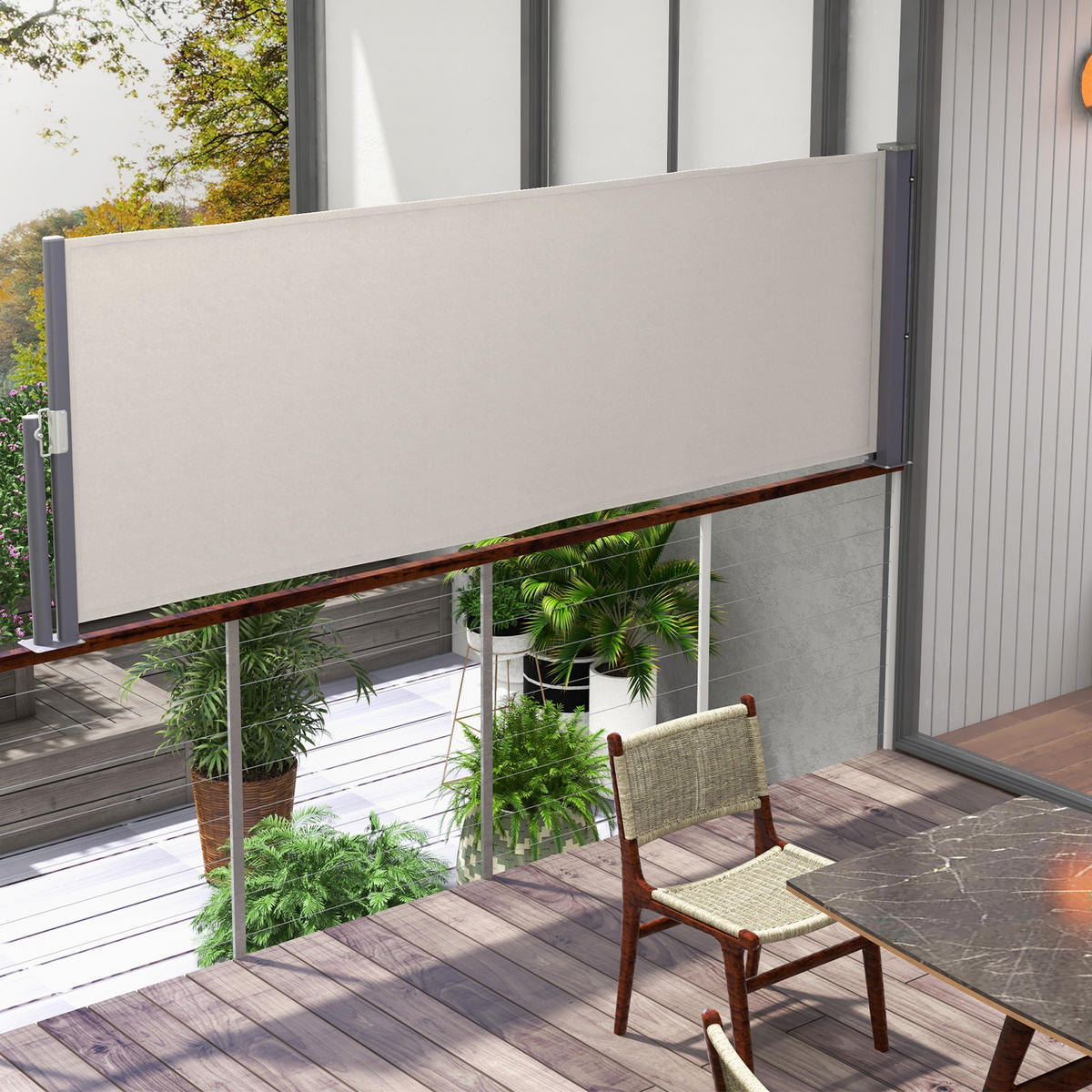 SEITENMARKISE, Hellgrau, 300L x 100H cm/300L x 140H cm, Polyesterstoff, Metall - Hellgrau, Kunststoff (3.5/100cm) - Outsunny