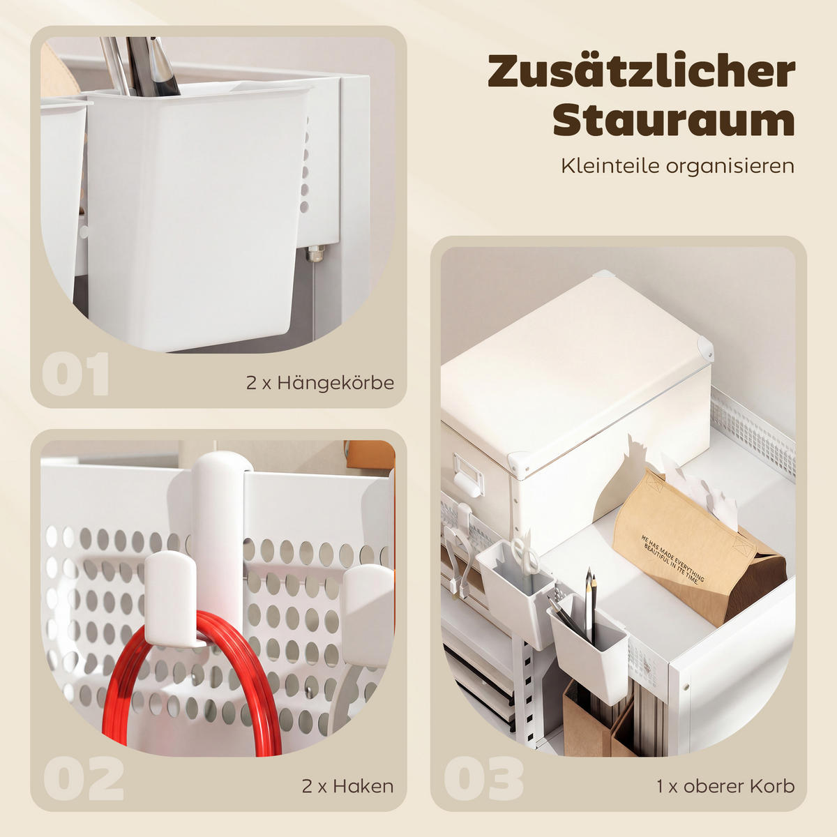 BÜCHERREGAL Stahl Weiß - Weiß, Metall (34/69.5/53cm) - HOMCOM