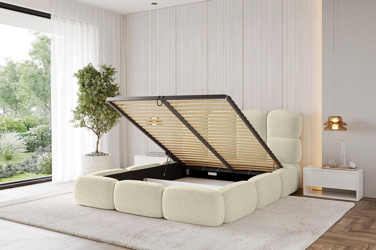 POLSTERBETT mit Bettkasten und Lattenrost, Bett mit Matratze H3/H4 - NOMA 120x200 Beige - Taupe, Holzwerkstoff/Textil (120/200cm) - ALTDECOR
