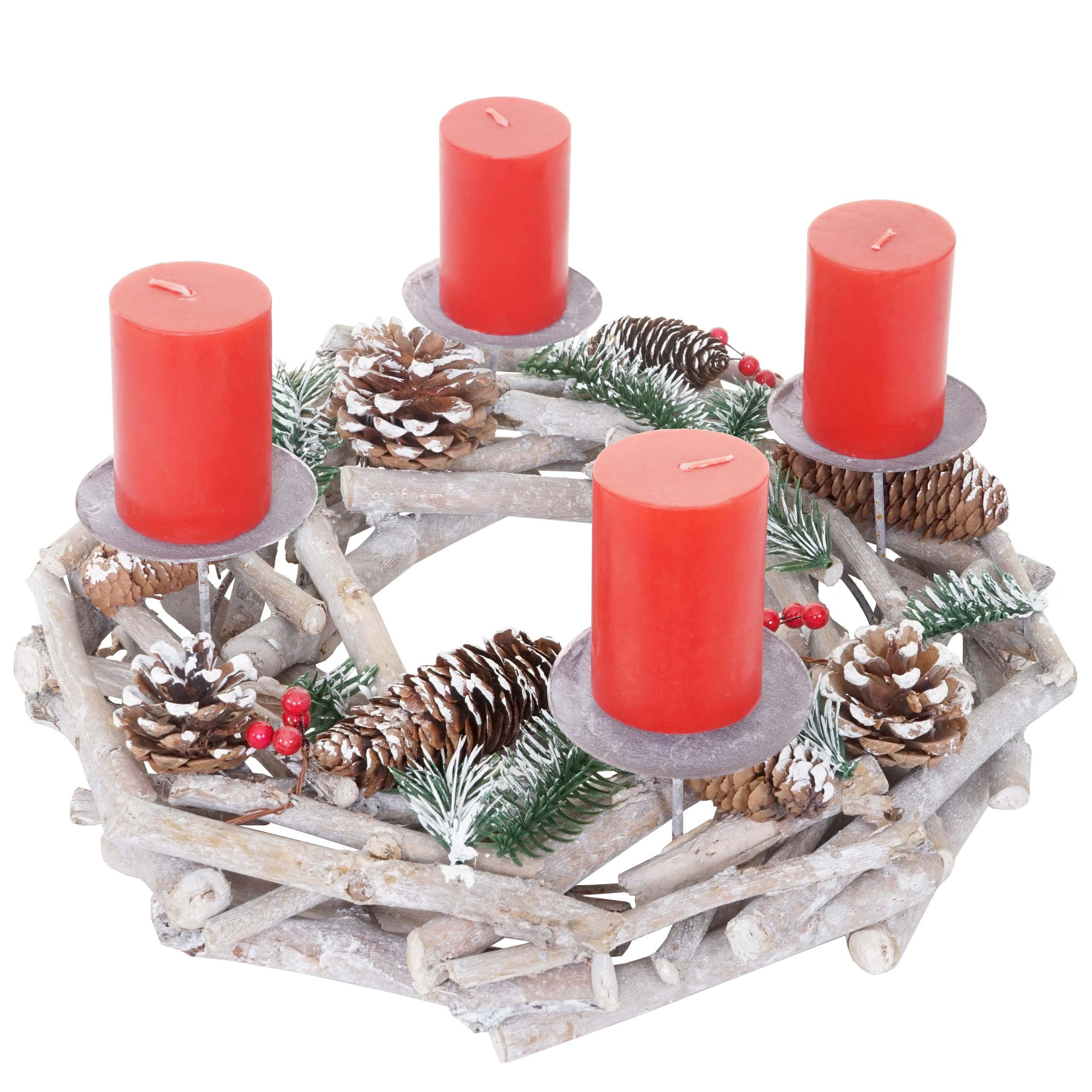 MCW ADVENTNÍ VĚNEC KULATÝ DŘEVĚNÝ SVÍČKY ČERVENÉ Bílá, červená