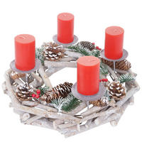 ADVENTSKRANZ RUND HOLZ KERZEN ROT Weiß, Rot - Rot/Weiß, Holz (35/11cm) - MCW
