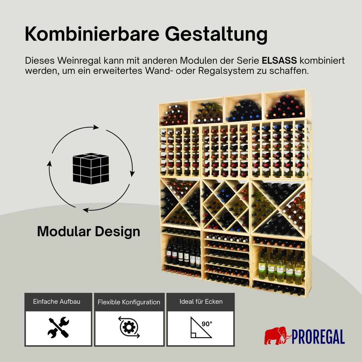WEINREGAL MODULARES ELSASS 60x60x30cm Rauten Modul für 30 Flaschen - Kieferfarben, Holz (60/60/30cm) - PROREGAL
