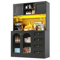 BUFFET Küchenschrank MDF Fluted Glas LED App Steuerung Anti-Kipp System Stauraum 120/40/188 - Schwarz, Glas/Holzwerkstoff (120/188/40cm) - EVRYAE