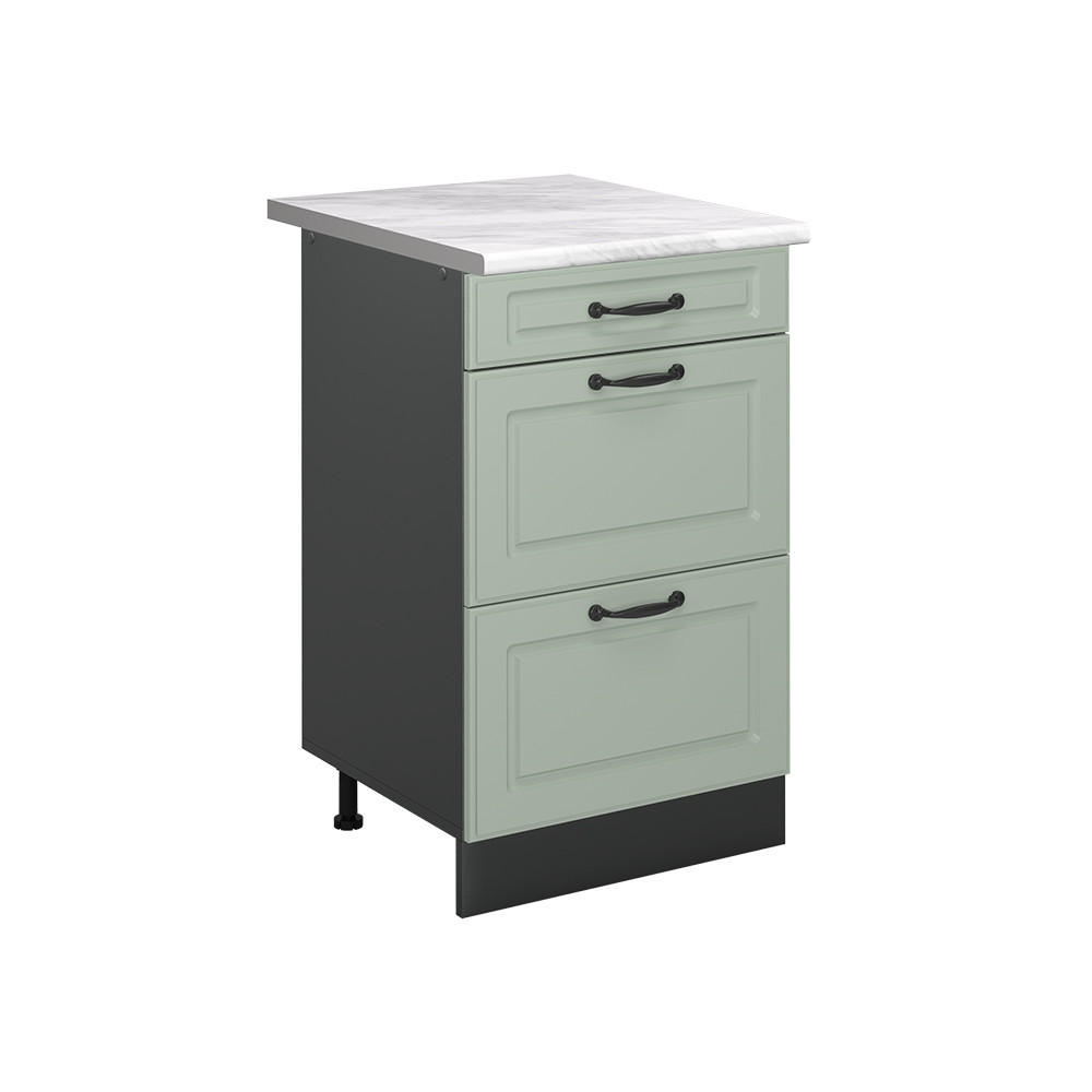 KÜCHENUNTERSCHRANK R-Line, Mint Landhaus/Anthrazit, 50 cm Arbeitsplatte Marmor - Anthrazit/Grün, Holzwerkstoff (50/81.6/60cm) - Vicco
