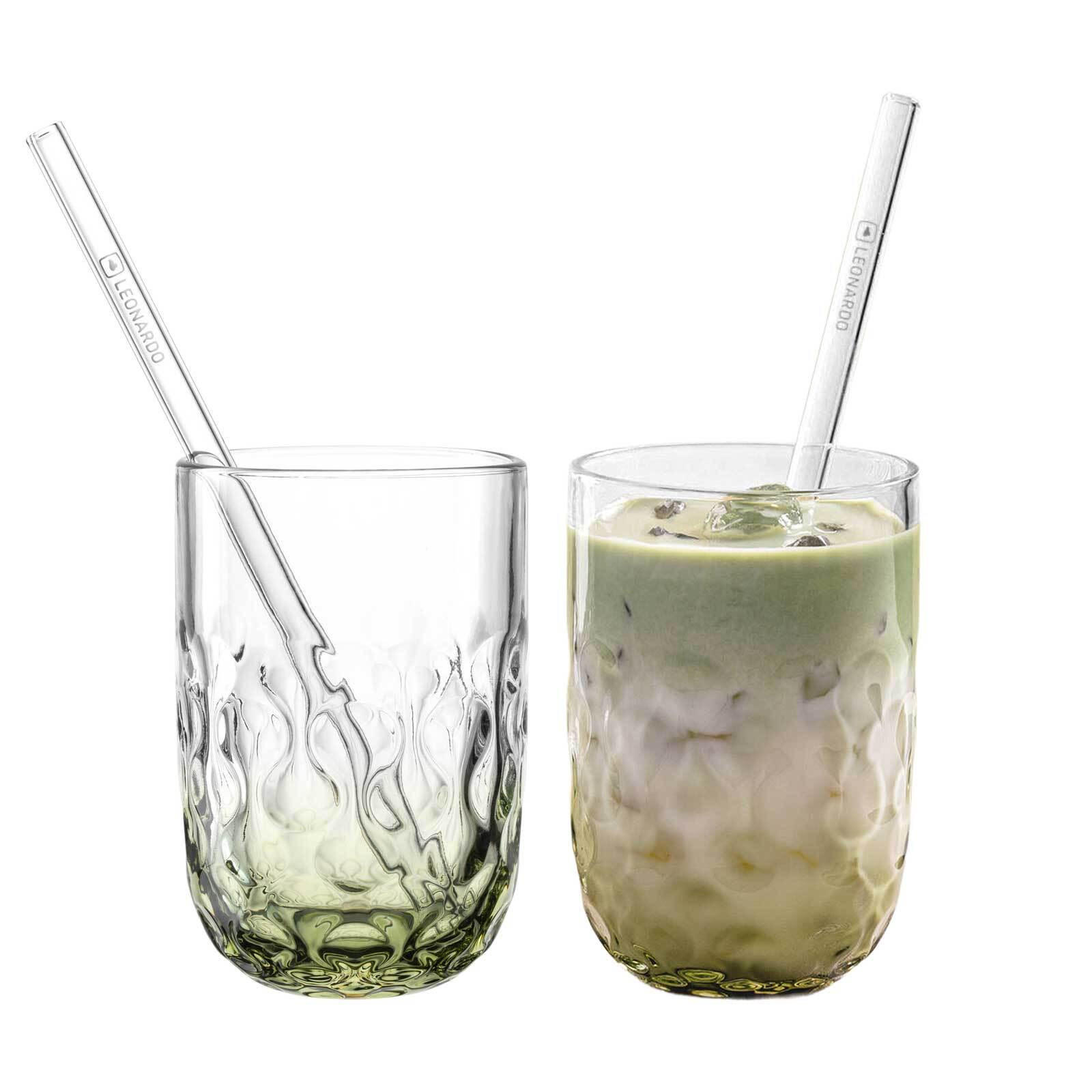 MATCHA LATTE GLÄSER MIT GLASTRINKHALM (2) Gocce grün 390 ml 2er Set - Grün, Glas (0.39L) - Leonardo Living