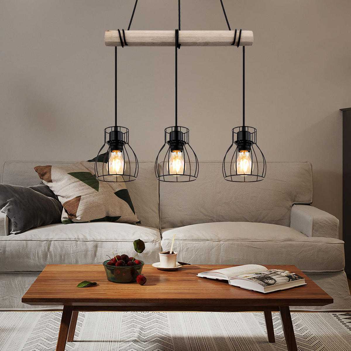 HÄNGELEUCHTE MINA Holzoptik Braun - Braun, Holz (50/14/140cm) - Globo Lighting