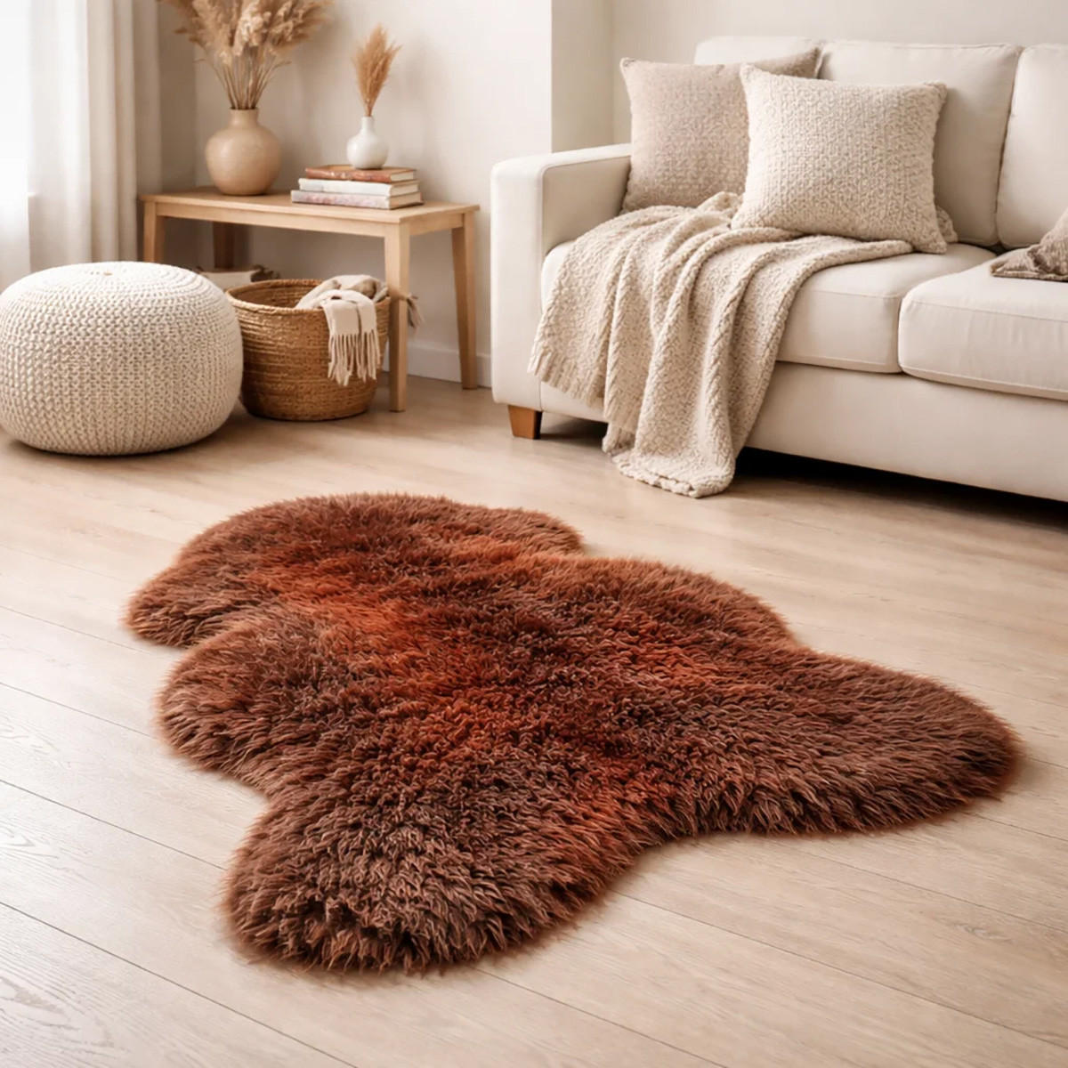 SCHAFFELL Premium Lammfell Natur ungeschoren weiche Wolle Lava dyed ca. 115 cm - Rotbraun, Fell (65/115cm) - Provellus