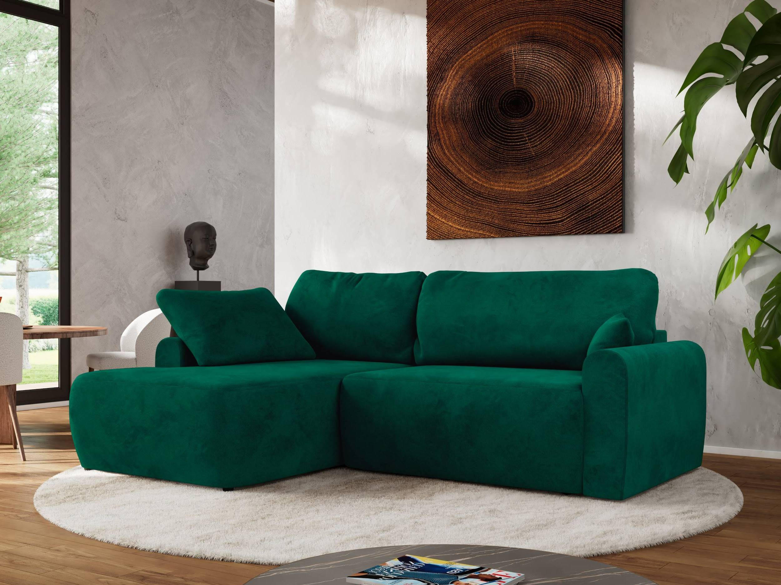ECKSCHLAFSOFA CUBO L Dunkelgrün Velvet - links - Dunkelgrün/Schwarz, Kunststoff/Textil (273/187cm) - MKS