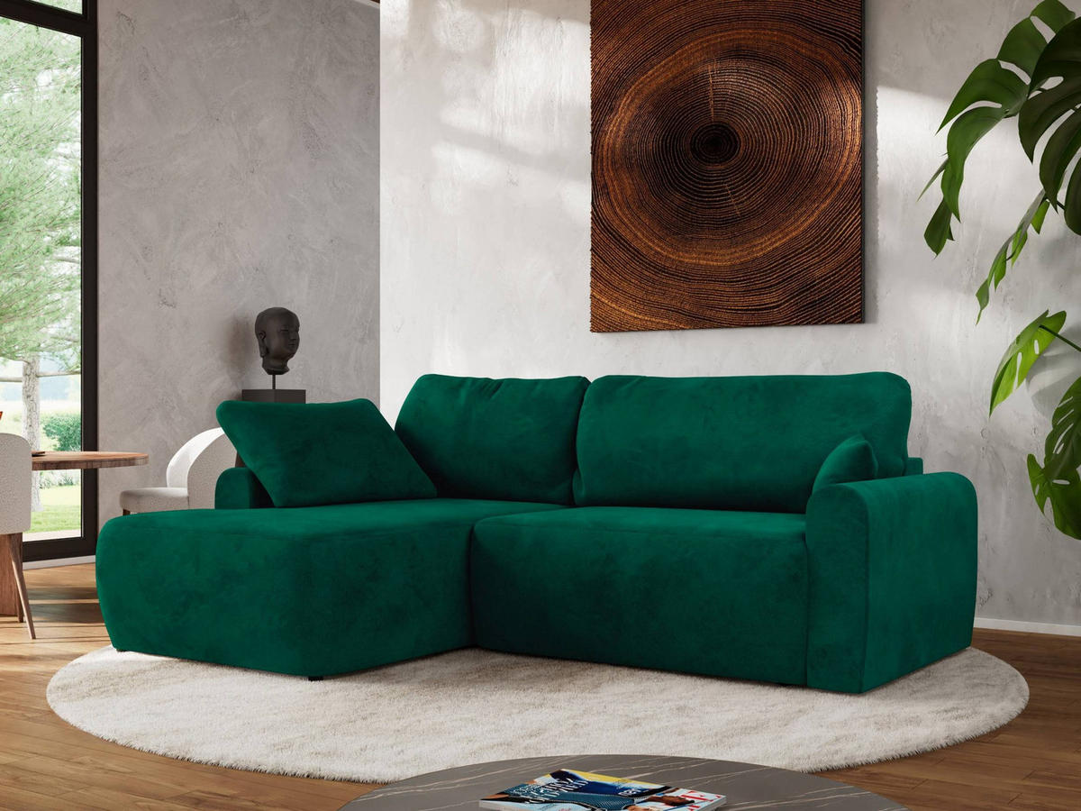 ECKSCHLAFSOFA CUBO L Dunkelgrün Velvet - links - Dunkelgrün/Schwarz, Kunststoff/Textil (273/187cm) - MKS