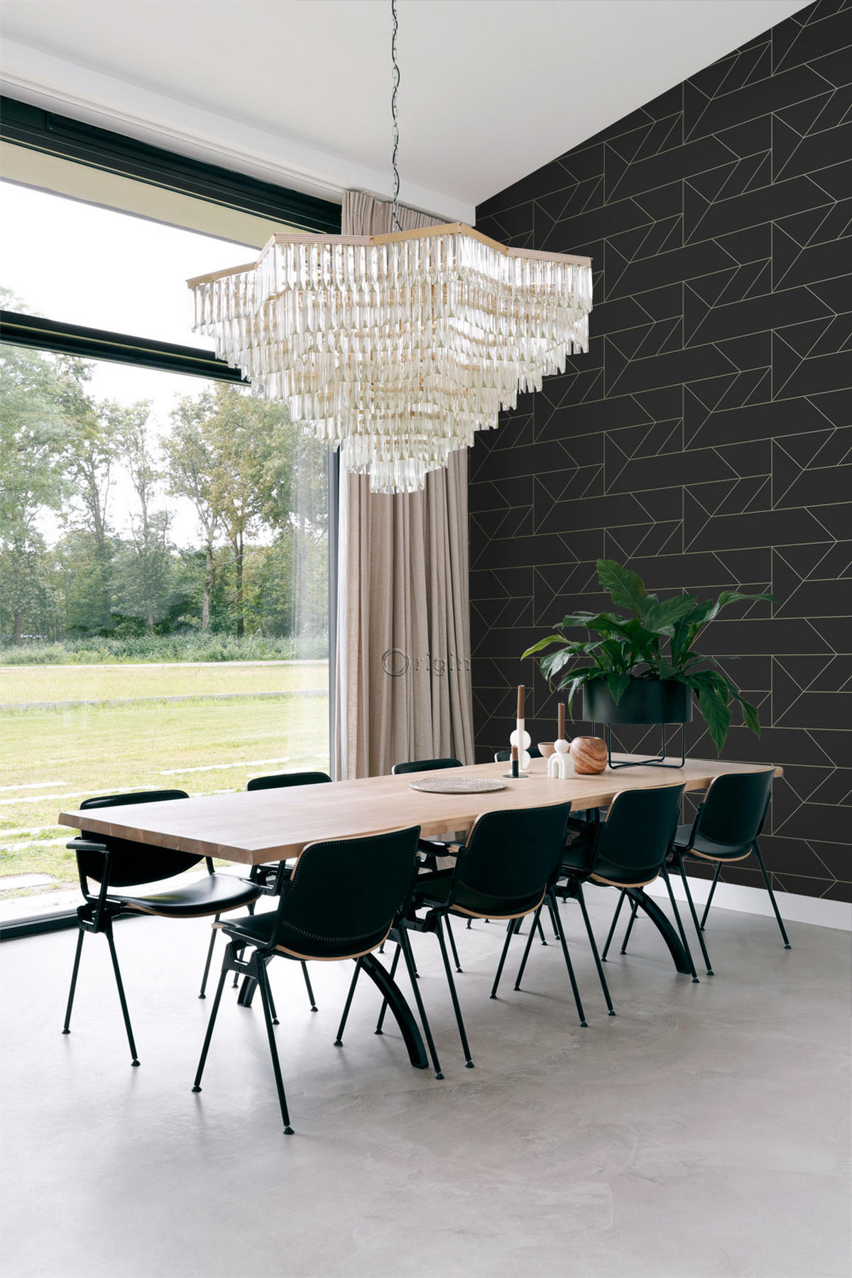 TAPETE grafische Linien 53 cm x 10.05 m - Schwarz, Papier (53/1000cm) - Origin Wallcoverings