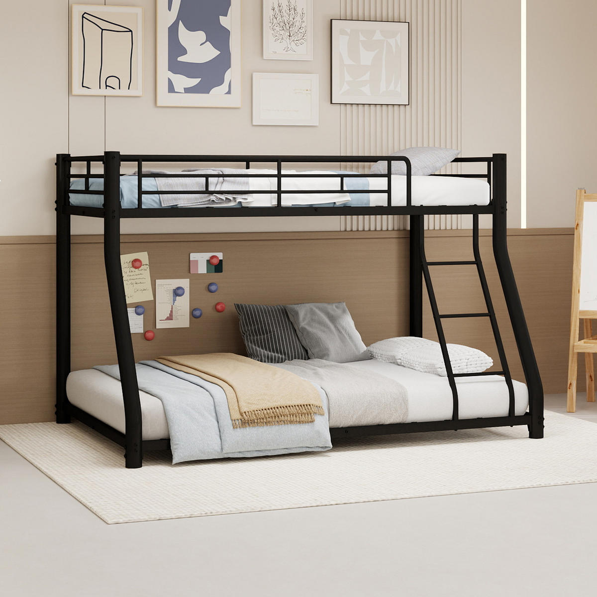 ETAGENBETT 90/190+140/190 mit Leiter und durchgehendem Geländer - Schwarz, Holzwerkstoff (90/190cm) - EVRYAE