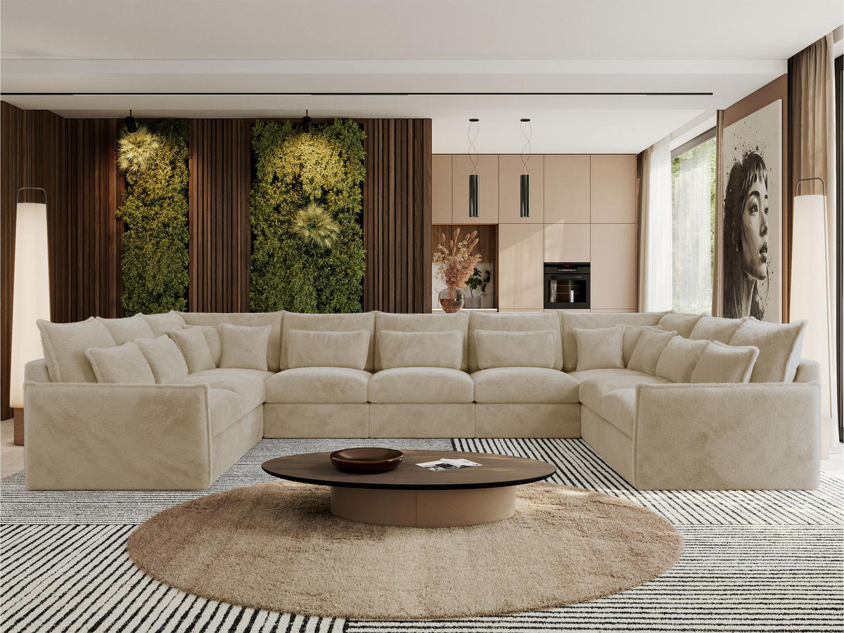 WOHNLANDSCHAFT VERSO U 9M Creme Plüsch - Beige/Creme, Kunststoff/Textil (442/93/270cm) - MKS
