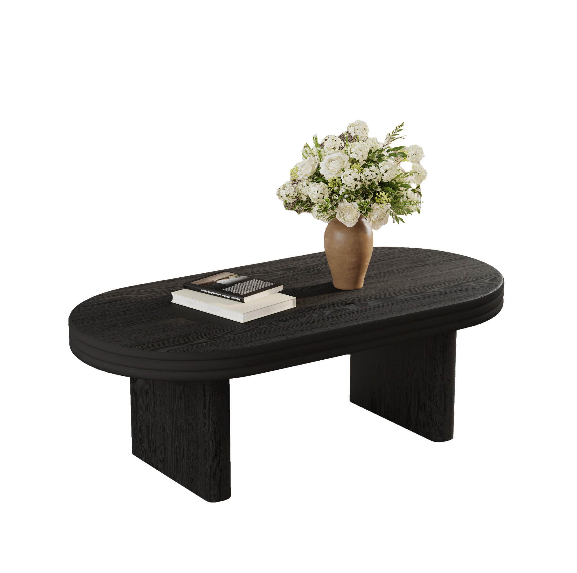 COUCHTISCH 120/60/41.5 cm schwarz aus MDF mit Holzfurnier und ovaler Form - Schwarz, Holzwerkstoff (120/60/41.5cm) - OKMYHOME