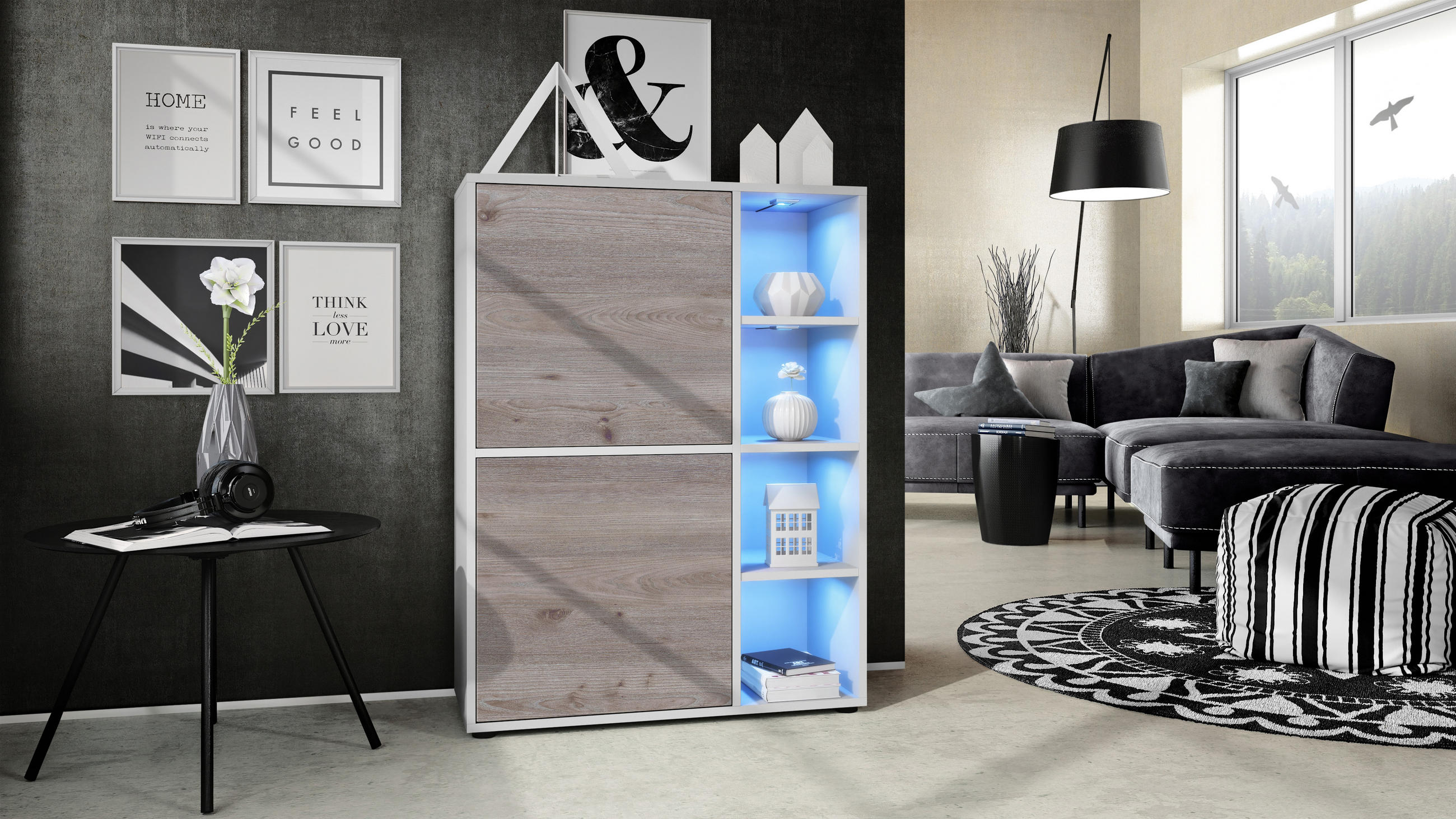 HIGHBOARD Cuba Türen in Eiche Nordic - Silbereichenfarben, Holzwerkstoff (79/105.5/35.5cm) - Vladon