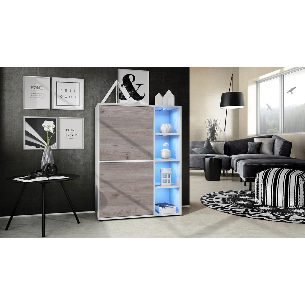 Thumbnail - Vladon Highboard, Silbereichen, Holzwerkstoff, 79x105.5x35.5 cm, Wohnzimmer, Kommoden & Sideboards, Highboards