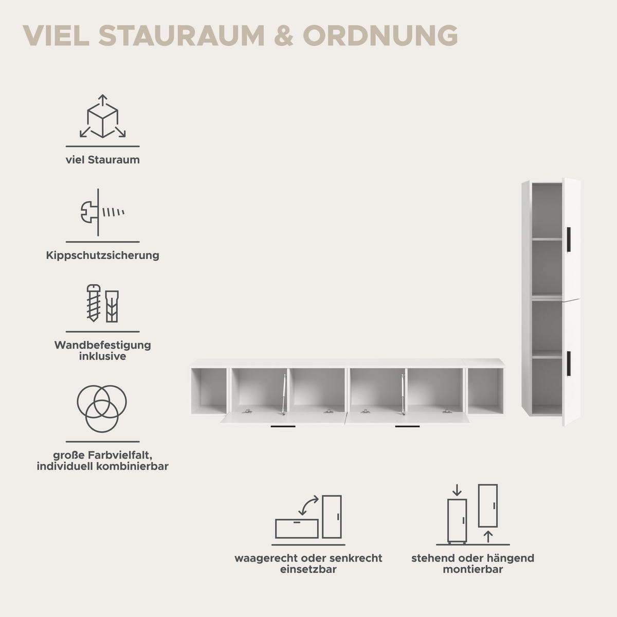WOHNWAND The One weiß 259/34/182 cm - Weiß, Holzwerkstoff (259/182/34cm) - Xonox