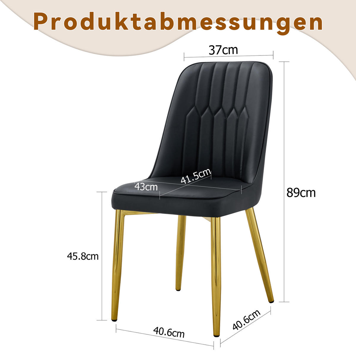 STUHL-SET DE-36519 2 Stück mit PU-Bezug und Metallbeinen Schwarz - Schwarz, Metall (41.5/89/43cm) - ComfortXL