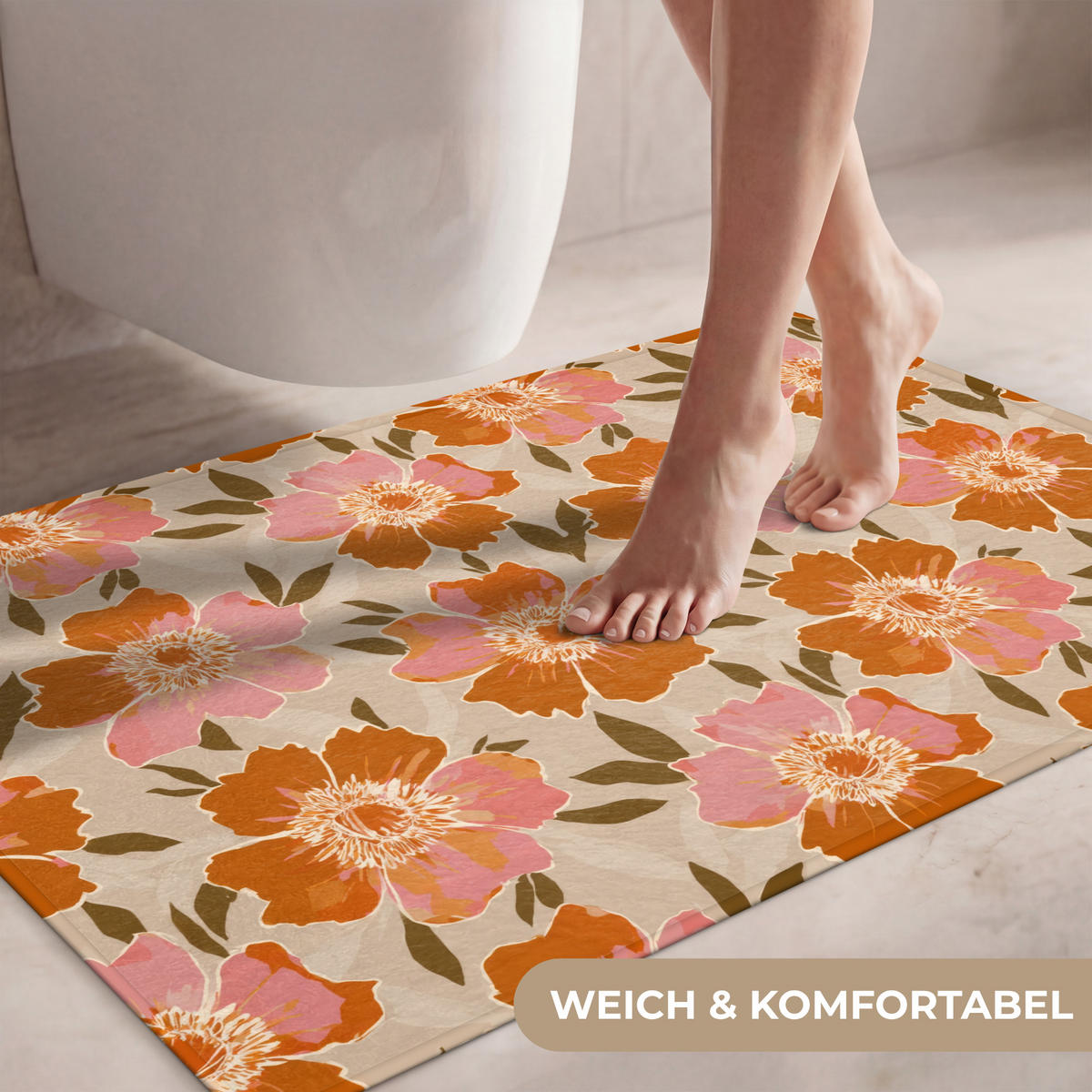 WC-VORLEGER Blumen - Motiv - Retro Toilettenteppich 90x60 cm - Multicolor, Kunststoff/Textil (90/1cm) - OnlyWow