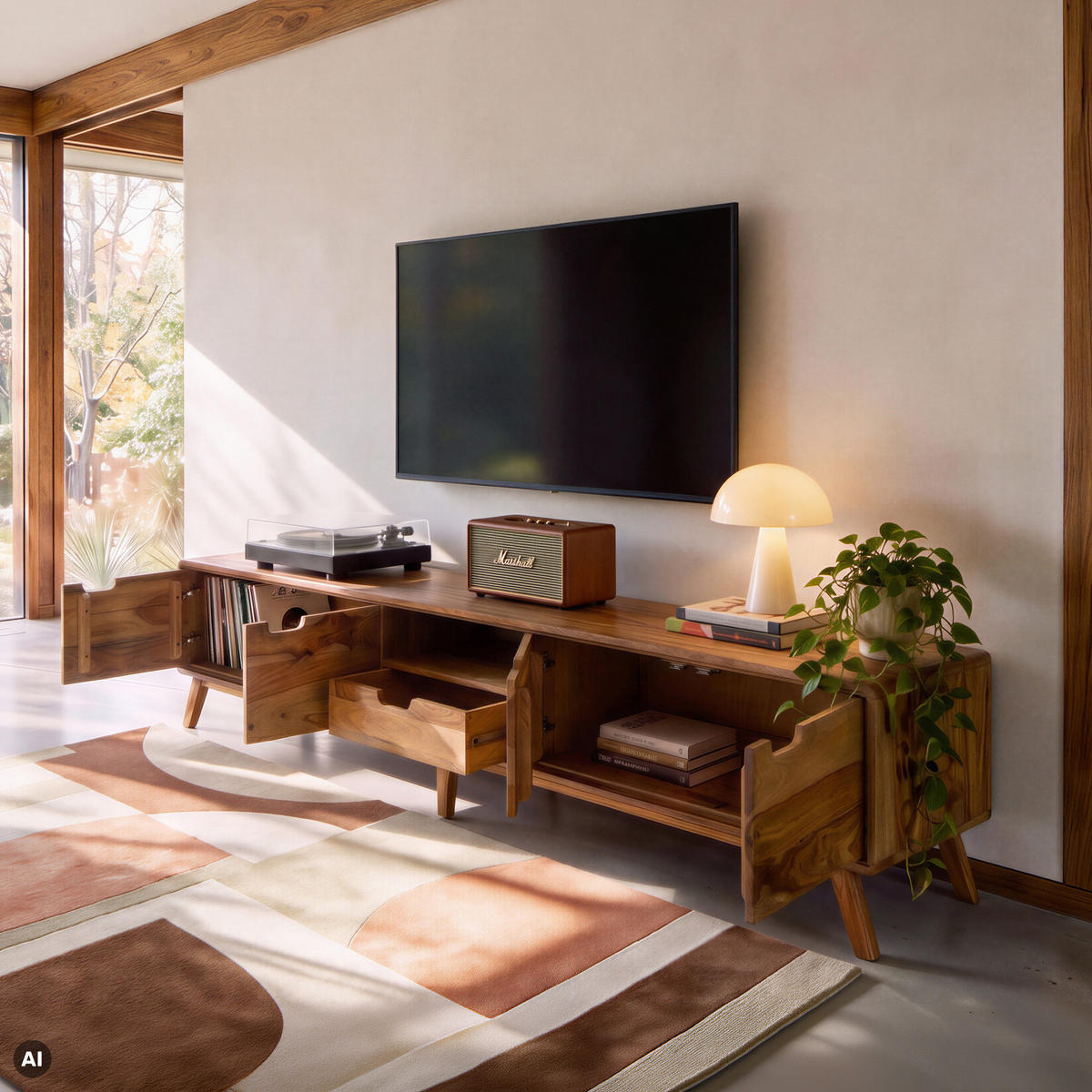 TV-BOARD Sheesham 240x40x48 natur sandgestrahlt lackiert MALMÖ 2 #227 - Naturfarben, Holz (240/48/40cm) - Massivmoebel24