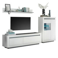 WOHNWAND weiß, anthrazit, Wohnkombination 3-teilig 286 x 170 cm - Anthrazit/Weiß, Glas/Holzwerkstoff (286/170/50cm) - Furn.Design