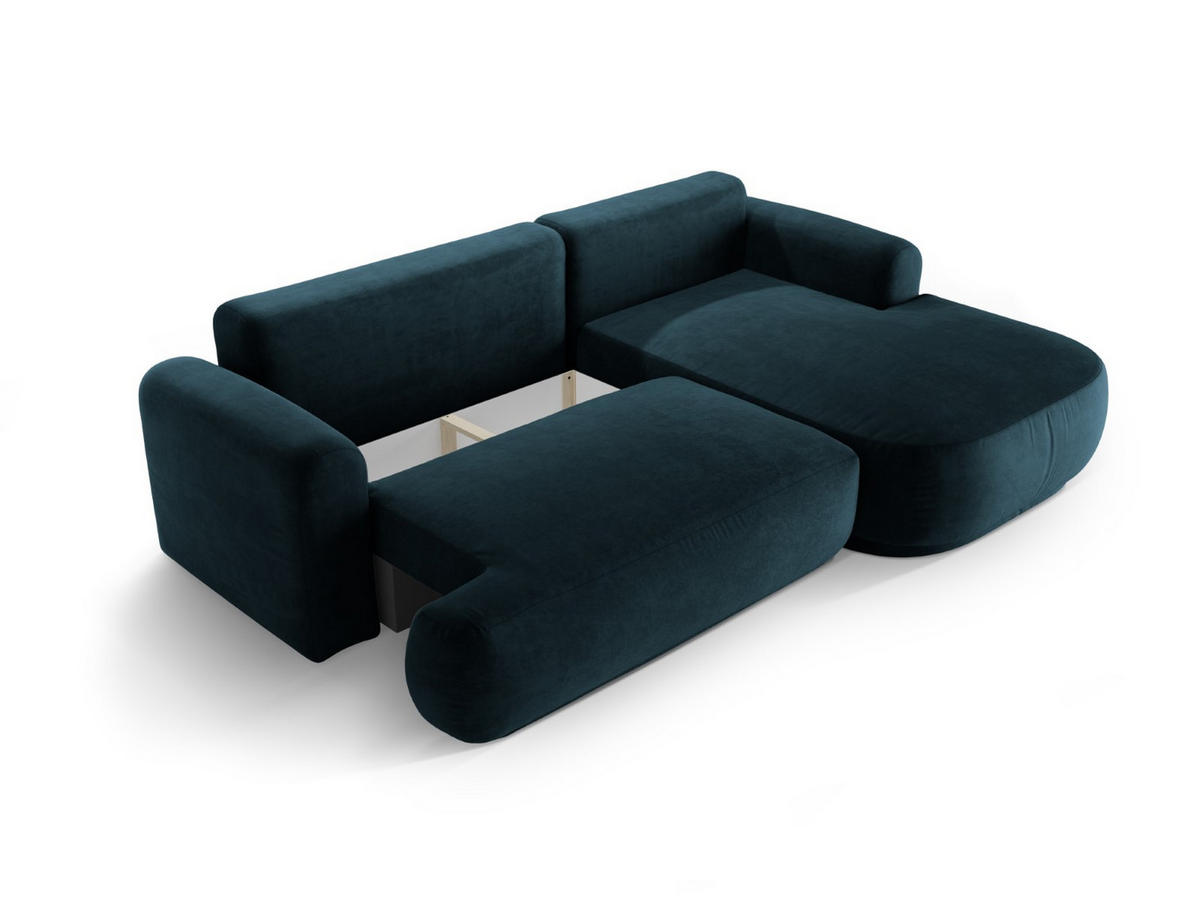 SCHLAFSOFA modular mit Bettkasten rechts Ella aus Samt petrol 5 Sitzplätze - Petrol, Textil (174/271cm) - Micadoni
