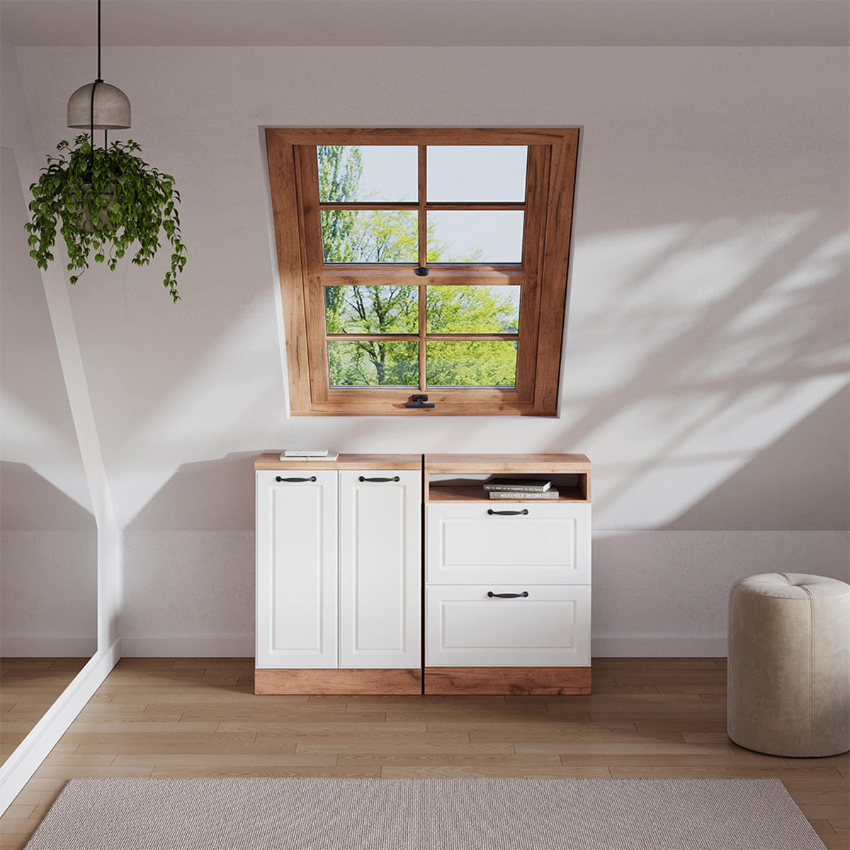 DACHSCHRÄGENSCHRANK-SET Rion Weiß Landhaus 120 cm 2er Set Schrankkorpuss 60 cm Tiefe - Honigeiche/Weiß, Holzwerkstoff (120/83.8/60cm) - Vicco