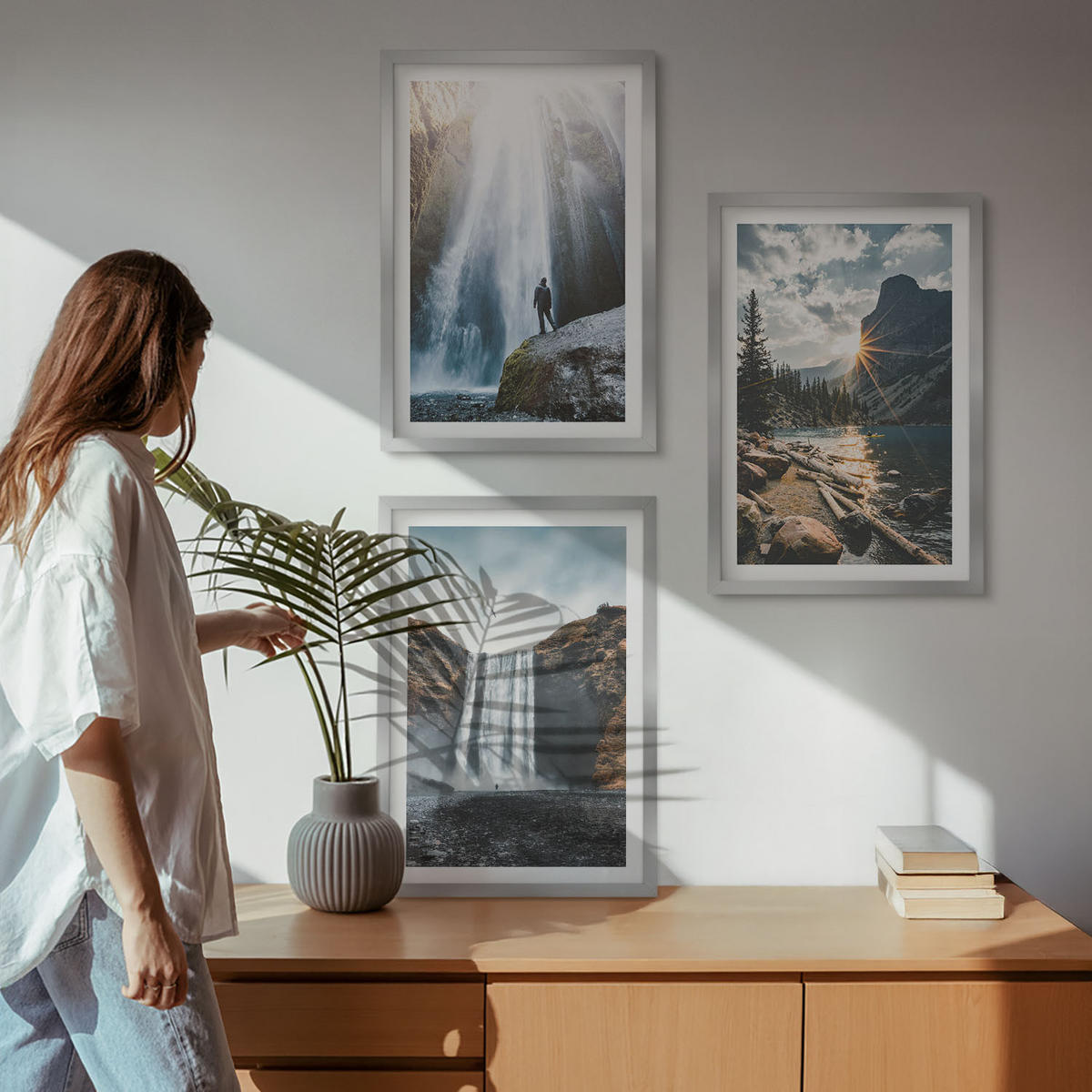 WANDBILDER 3er Set - 40x60 cm Silberner Rahmen - Wasserfälle, Berge, Landschaften, Natur - Silberfarben, Kunststoff (40/60cm) - ArtPrintCave