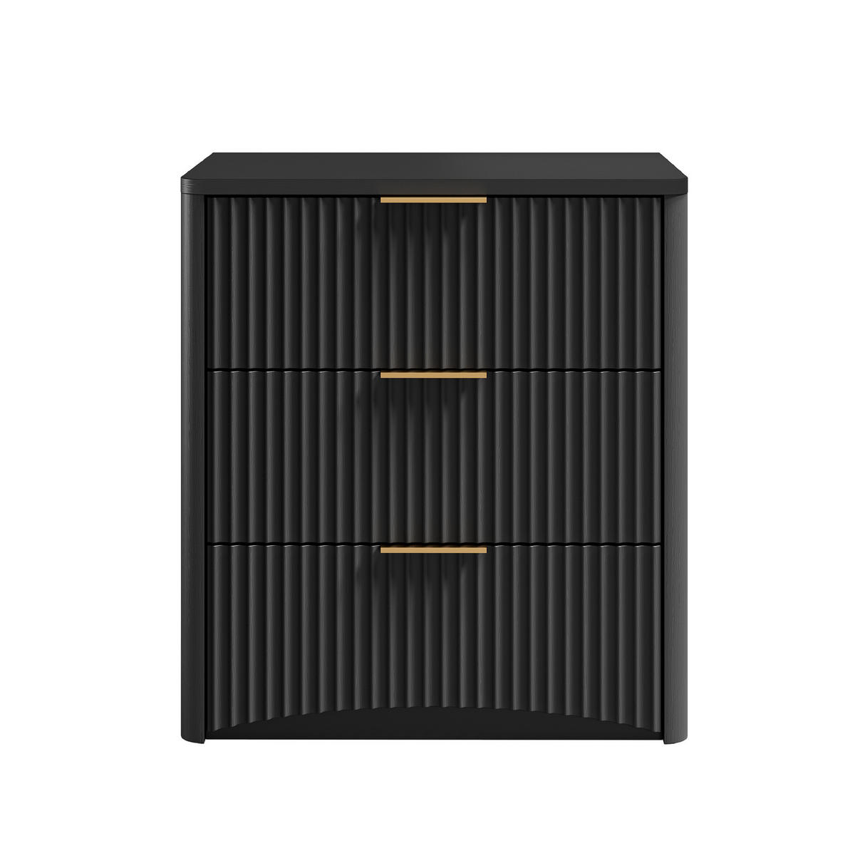 NACHTTISCH 58/38/64 cm in Schwarz mit 3 Schubladen und Rillenfront - Schwarz, Holzwerkstoff (38/64/58cm) - Flora Grace
