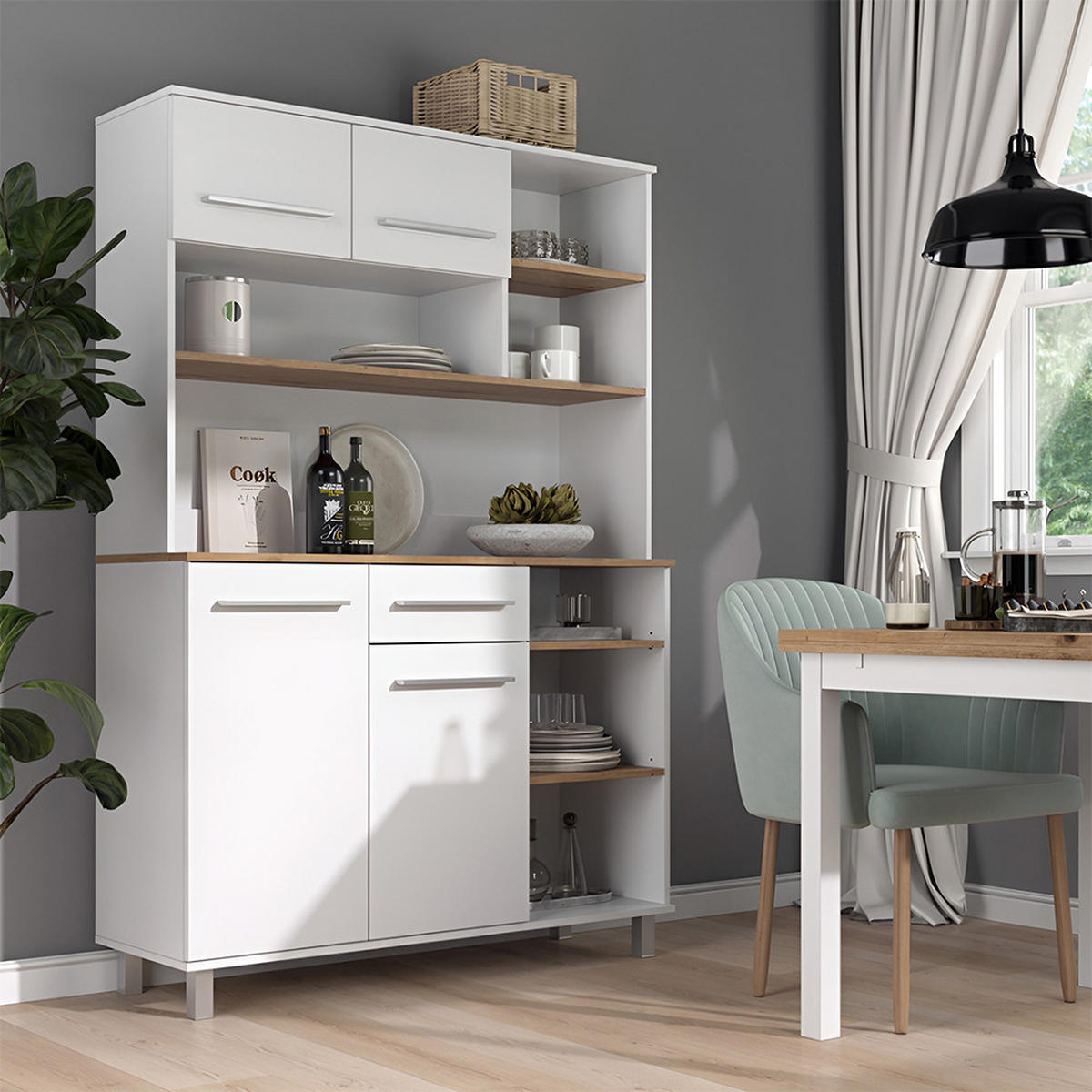 KÜCHENBUFFET Pure, Weiß/Artisan-Eiche, 120.2 x 177 cm - Weiß/Eiche Artisan, Holzwerkstoff (120.2/177/40.5cm) - Vicco