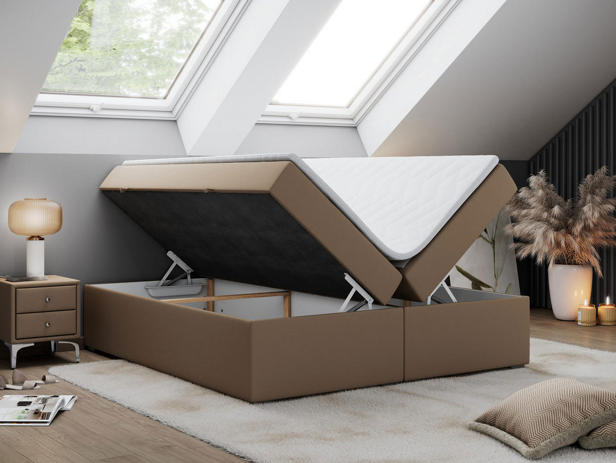 BOXBETT BESS 140/200 Braun Kunstleder - H4 - Braun, Holz/Textil (140/200cm) - MKS