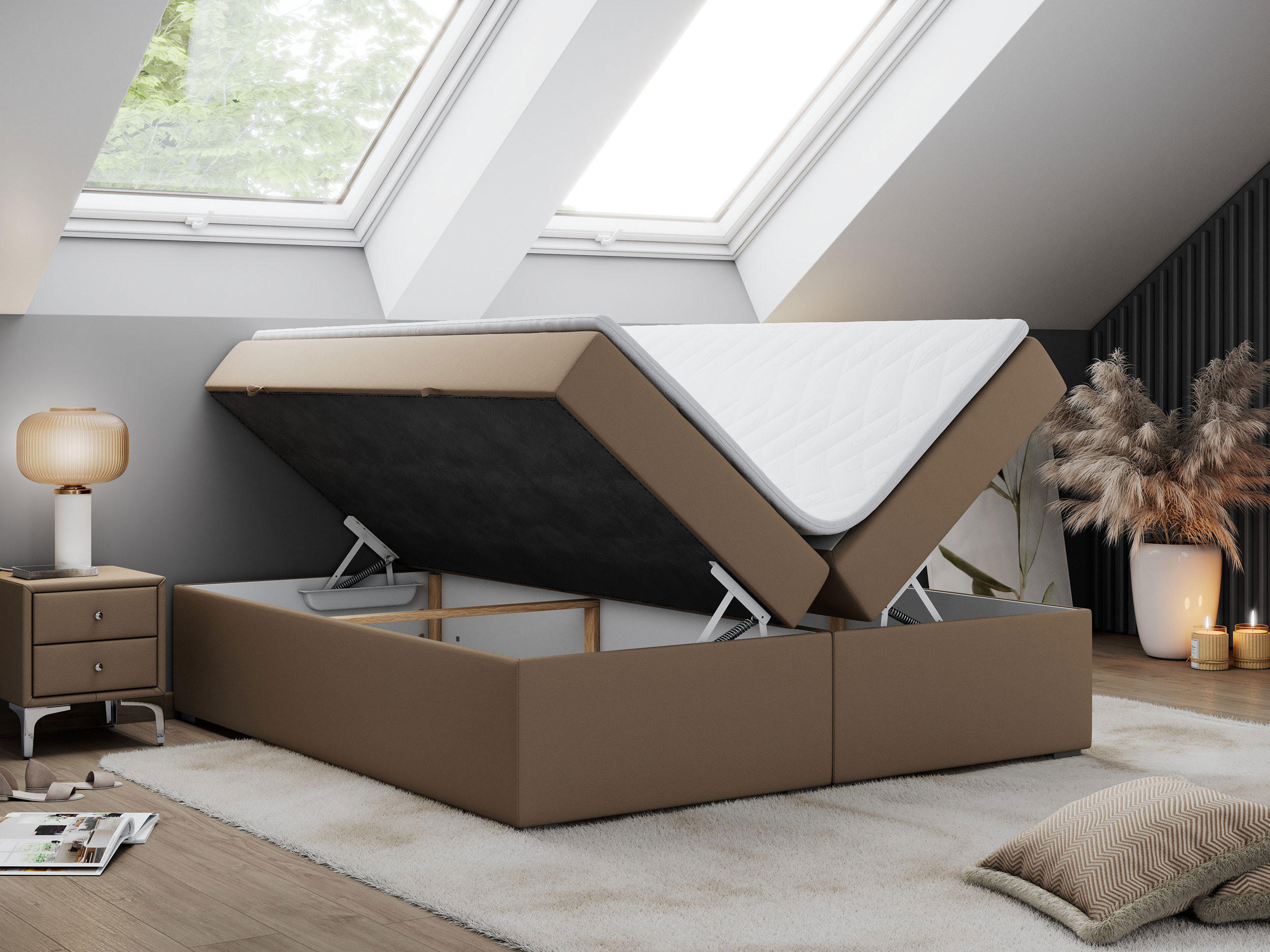 Thumbnail - MKS Boxbett, Braun, Textil, 2-Sitzer, H3, Rechteckig, 180x200 cm, Schlafzimmer, Betten, Boxspringbetten